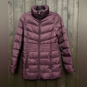GH Bass Womens Sz S Down Burgundy/Purple Long Puffer Jacket Cinched Waist Warm